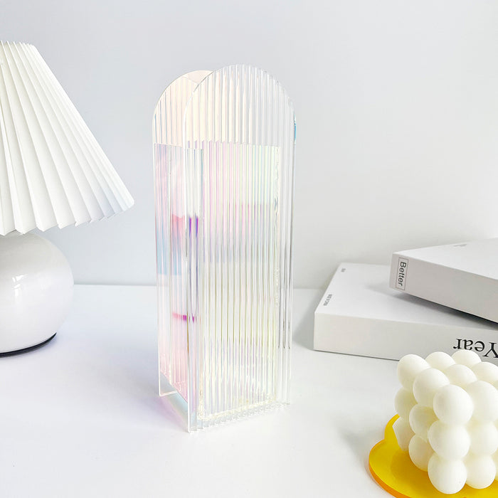 Angled view of empty Color Refracted Ripple Vase, easy for  everyday use.