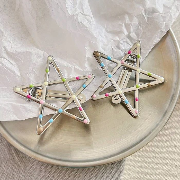Front view of Colorful Polka Dot Hair Clipin star shape, easy for workdays and special occasions.
