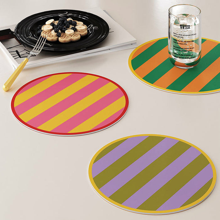 Angled view of Colorful Striped Coaster/Hot Pad  in various sizes and patterns.