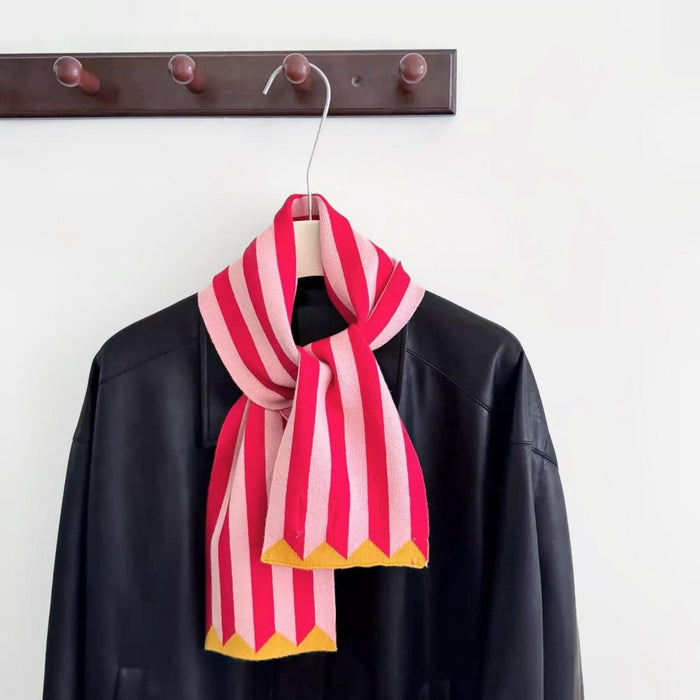 Close-up of ColorPop Striped Scarf in red, ideal for everyday styling and weekend outings.