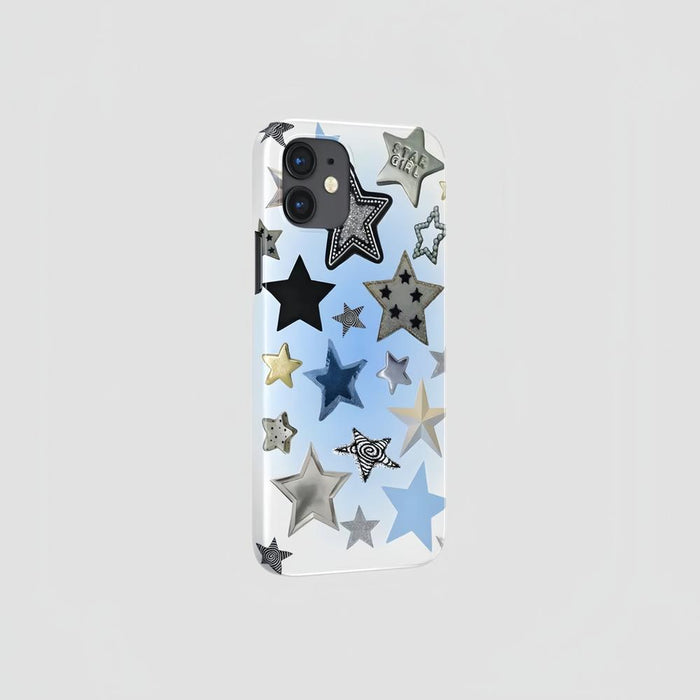 Front view of Cool Stars Case. Minimalist cool-toned star arrangement on a premium soft-touch silicone body.