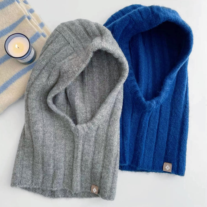 Front view of grey ribbed knit balaclava hat. Classic professional tone with high-density thermal protection.