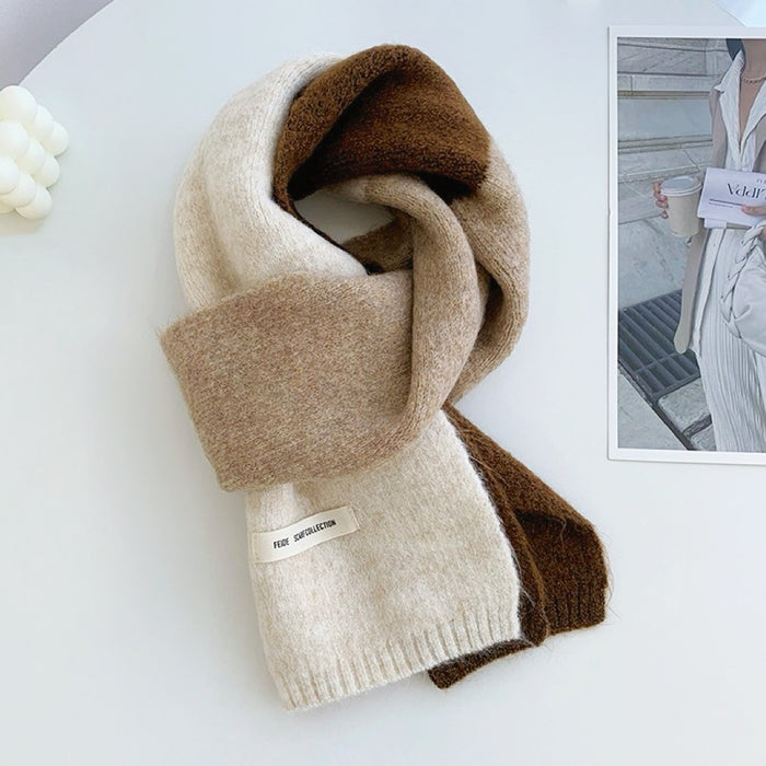Folded view of Cozy Splicing Color Scarf in beige, easy for travel packing and gifting.