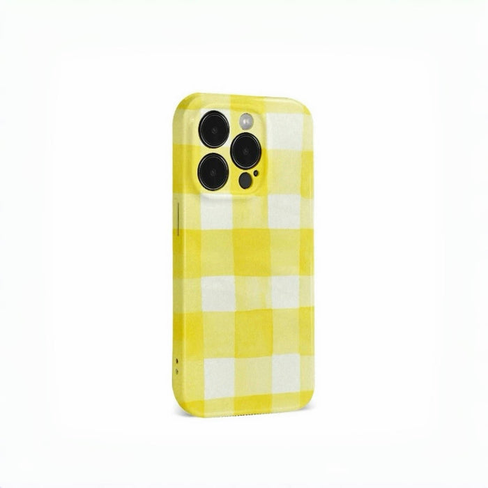 Front view of Cream Yellow Checker Case. Classic checkerboard motif on a high-gloss protective finish.
