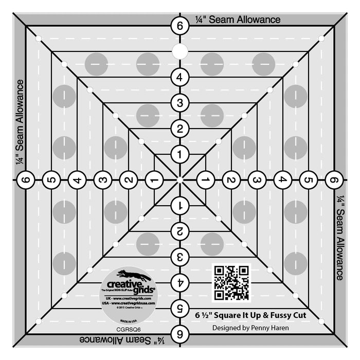 Creative Grids 6-1/2in Square It Up or Fussy Cut Square Quilt Ruler