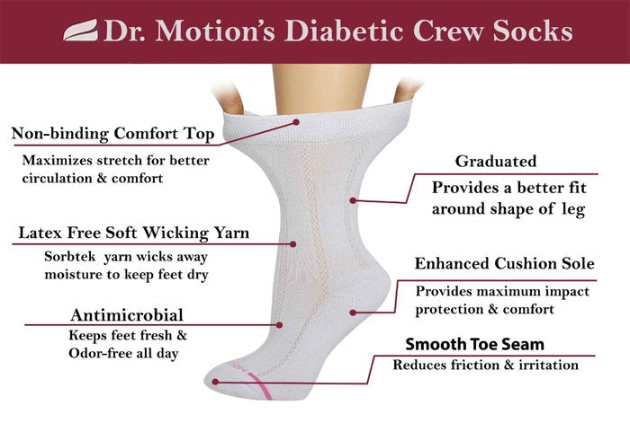 Dr Motion diabetic socks for sensitive feet with moisture-wicking Sorbtek yarn