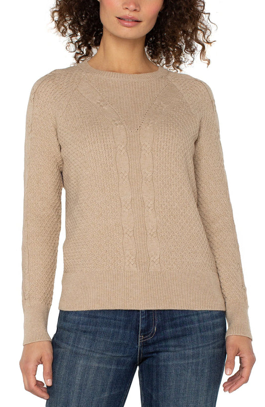 Crew Neck Raglan Sweater in Khaki - Madison's Niche