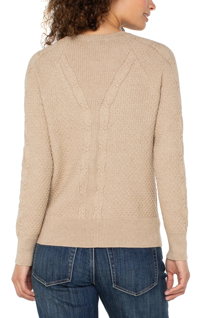 Crew Neck Raglan Sweater in Khaki - Madison's Niche