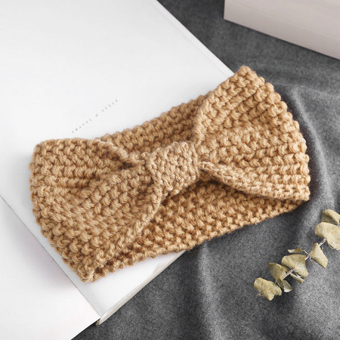 Folded view of Crochect Bow Headband in khaki, ideal for quick updos and ponytails.