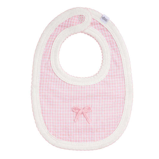 Crochet Bow Gingham Bib - Madison's Niche