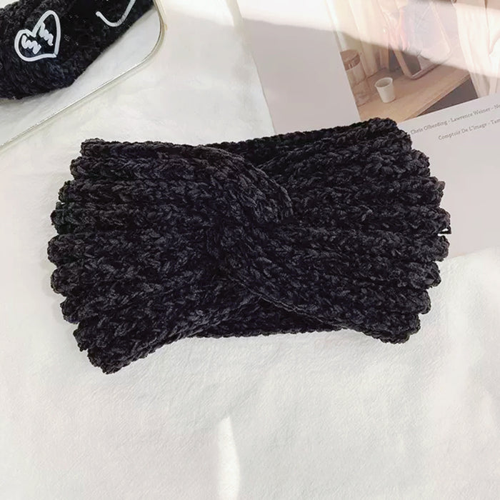 Flat lay of Crochet Velvet Twist Headband in black, great for everyday styling and gifting.