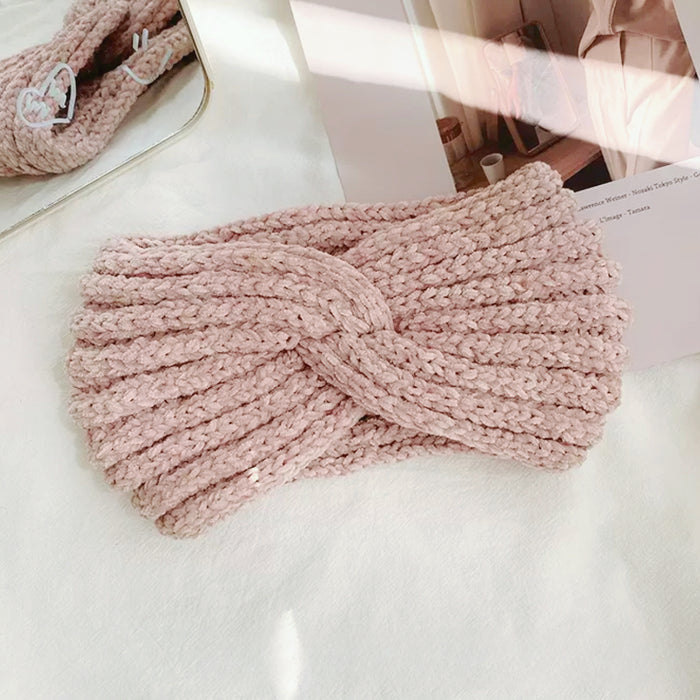 Folded view of Crochet Velvet Twist Headband in pink, ideal for quick updos and ponytails.