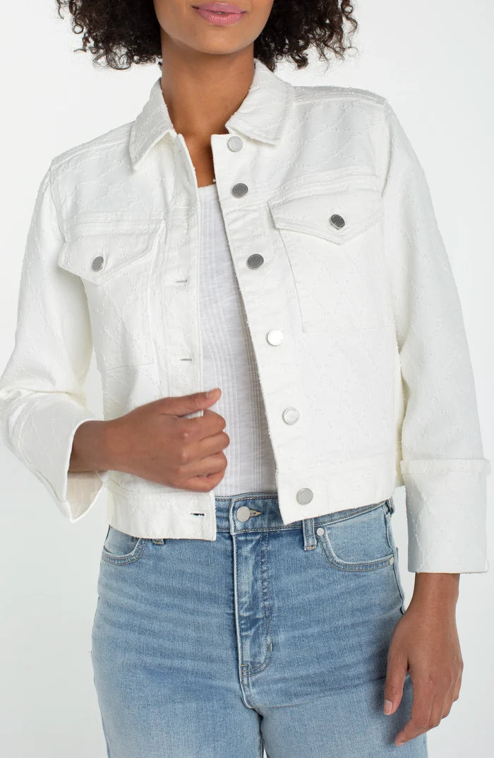 Cropped Jacket with Cuffed Sleeve in White - Madison's Niche