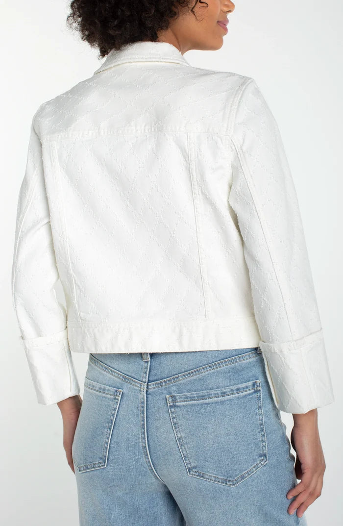 Cropped Jacket with Cuffed Sleeve in White - Madison's Niche