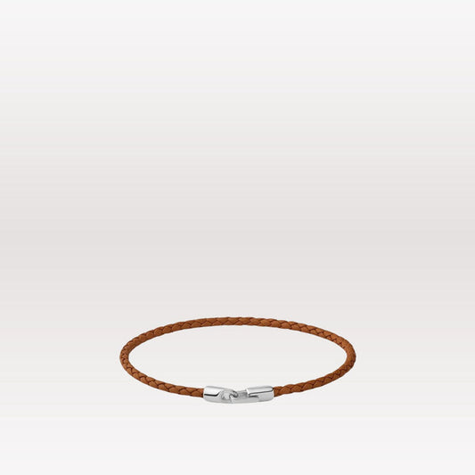 Cruz Leather Bracelet - Sterling Silver, Cognac