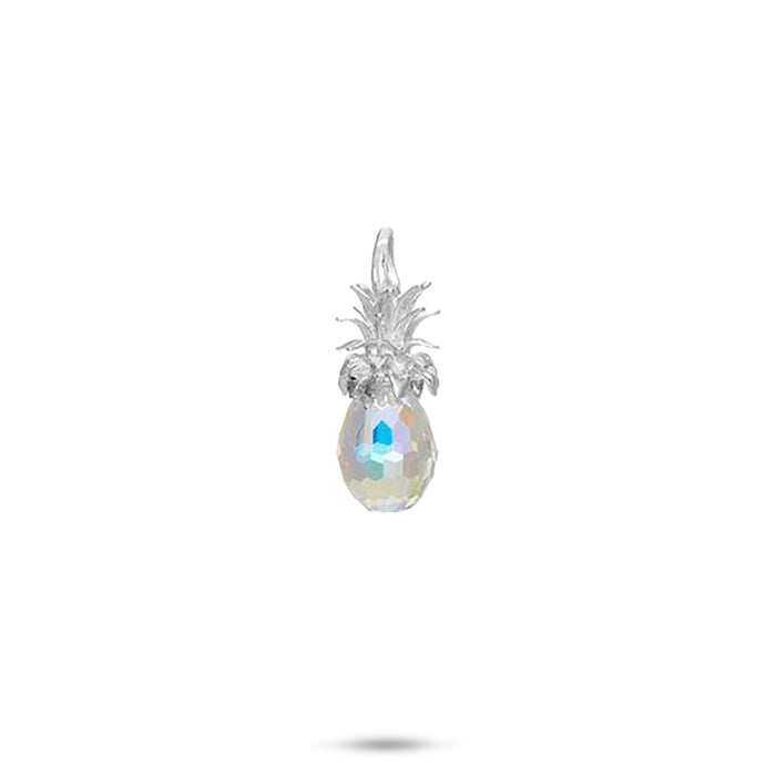 20mm Crystal Pineapple Charm / Pendant in Sterling Silver on a white background