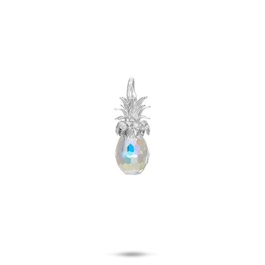 20mm Crystal Pineapple Charm / Pendant in Sterling Silver on a white background