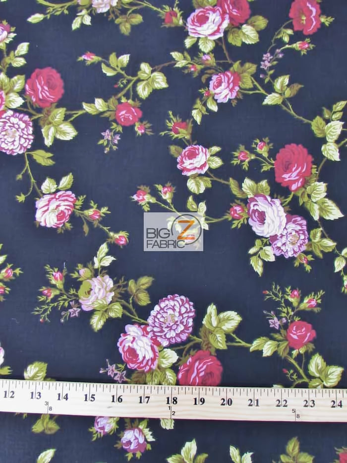 Daffodils Flower Black Poly Cotton Fabric