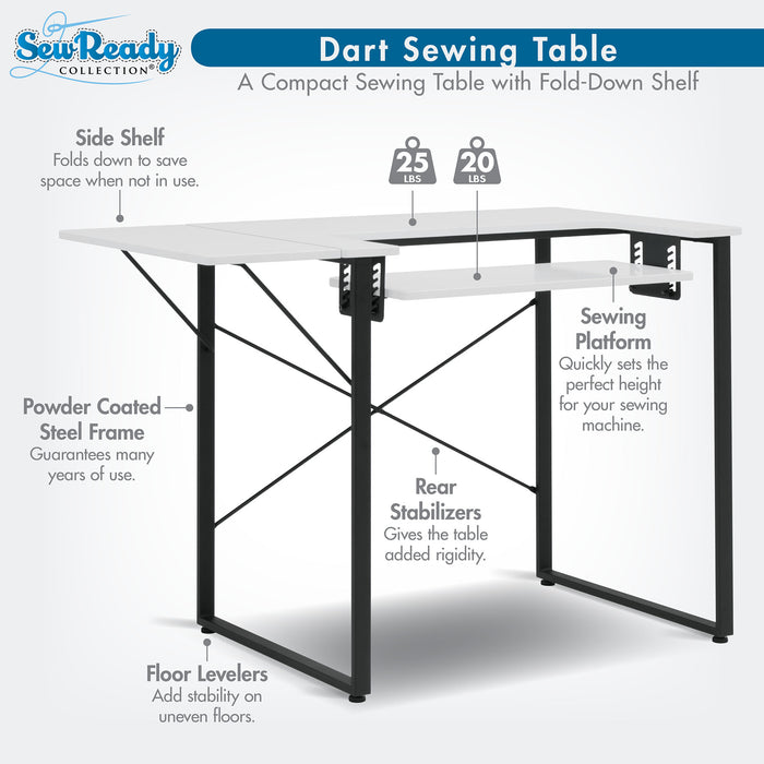 Dart Sewing Table Graphite / White