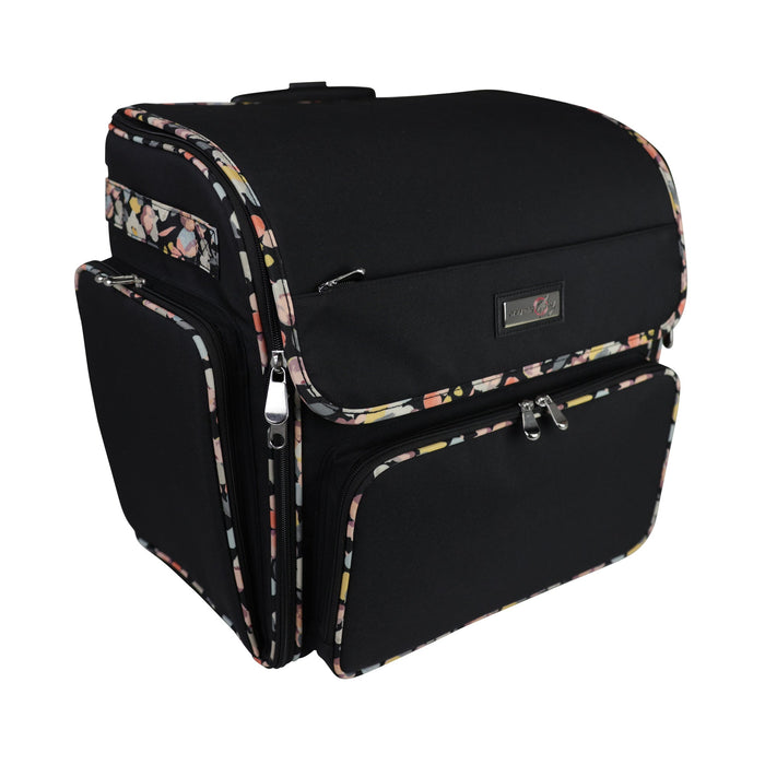 Deluxe Collapsible Rolling Craft Case, Black & Floral