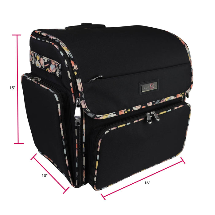 Deluxe Collapsible Rolling Craft Case, Black & Floral