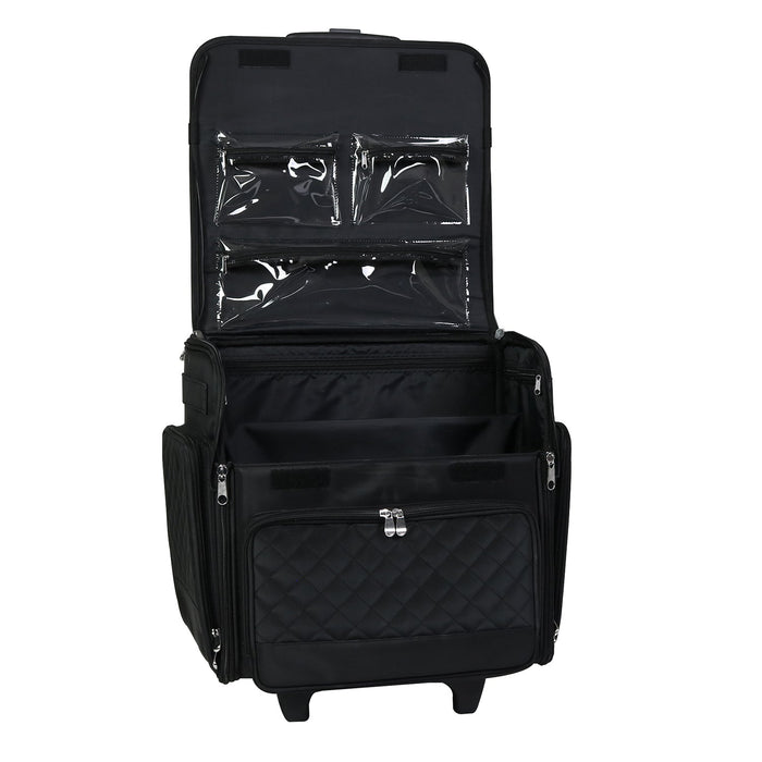 Deluxe Collapsible Rolling Craft Case, Black Quilted