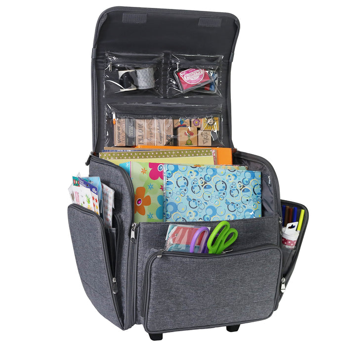 Deluxe Collapsible Rolling Craft Case, Heather