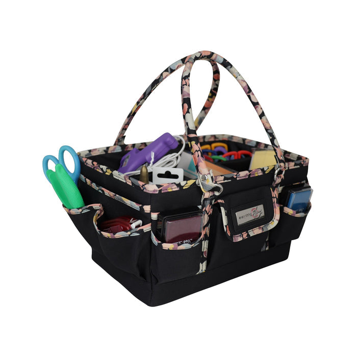 Deluxe Store & Tote Craft Organizer, Black & Floral Trim