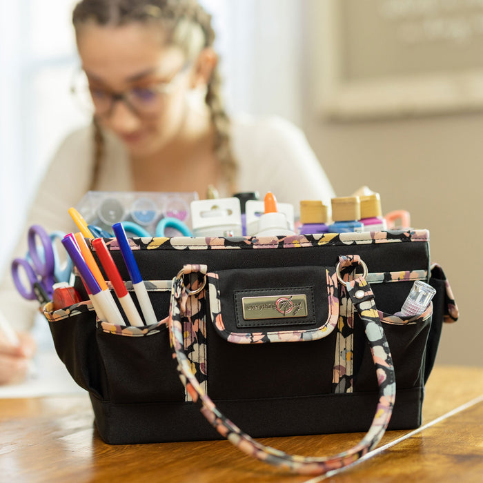 Deluxe Store & Tote Craft Organizer, Black & Floral Trim