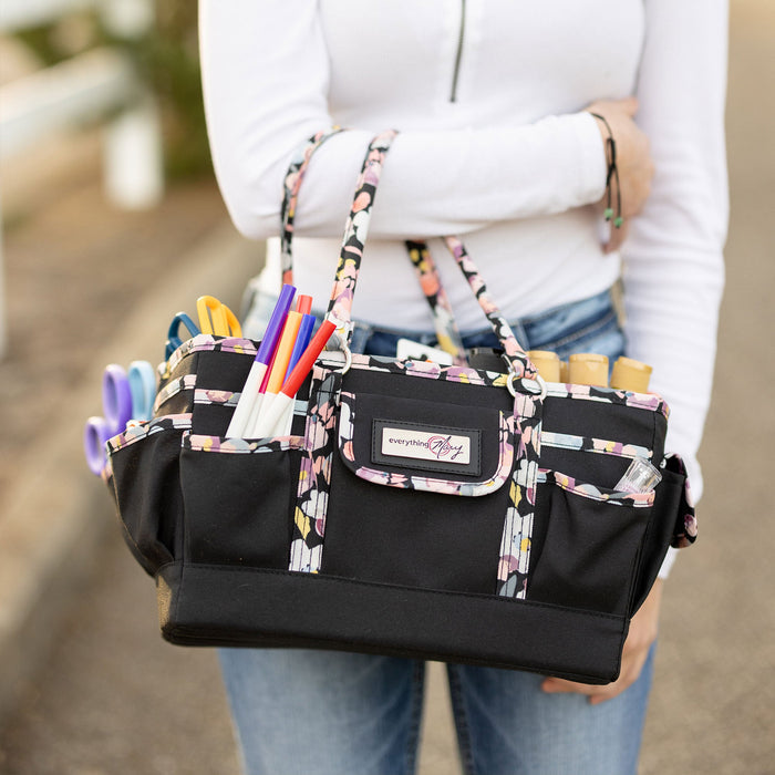 Deluxe Store & Tote Craft Organizer, Black & Floral Trim