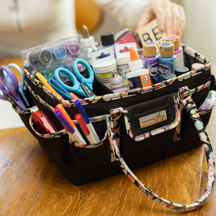 Deluxe Store & Tote Craft Organizer, Black & Floral Trim