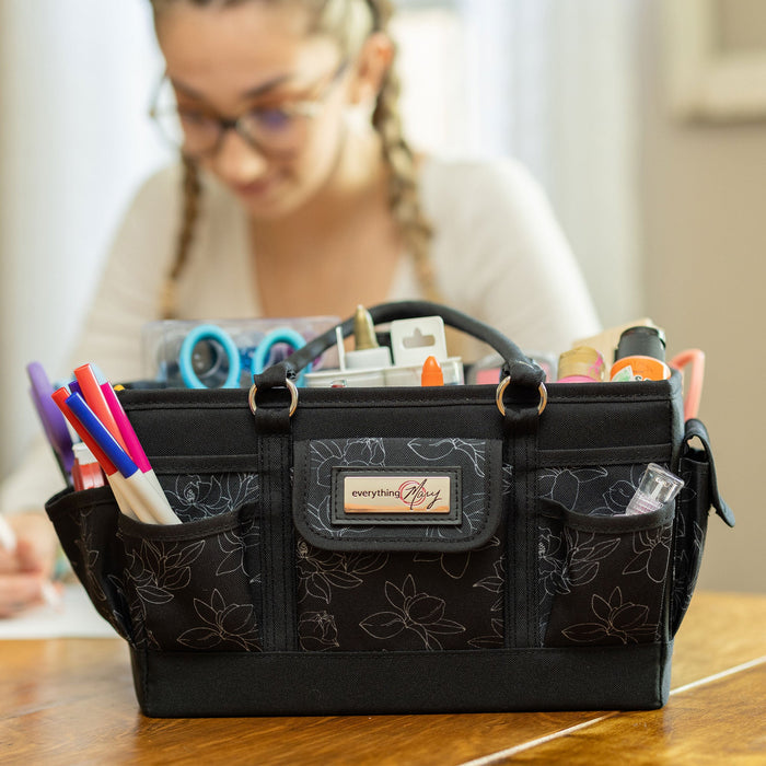 Deluxe Store & Tote Craft Organizer, Black & White Floral
