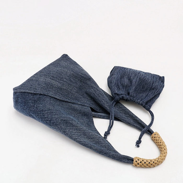 Front view of dark blue Denim Shoulder Bag With Inner Pouch, easy for commuting and weekends.