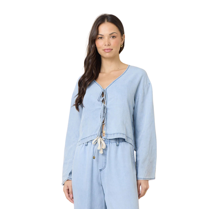 Denim Tencel Tie Front Top - Madison's Niche
