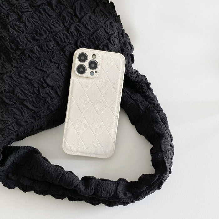 Front view of Diamond Pattern Leather Case. Premium faux-leather construction with a timeless luxe aesthetic.