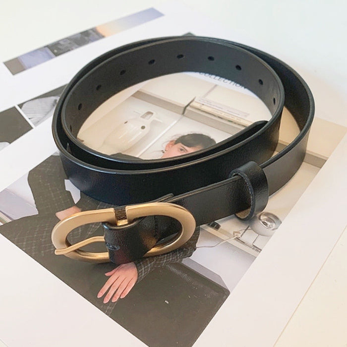 Front view of black Double C Lady's Belt, casual fashion for jeans matching