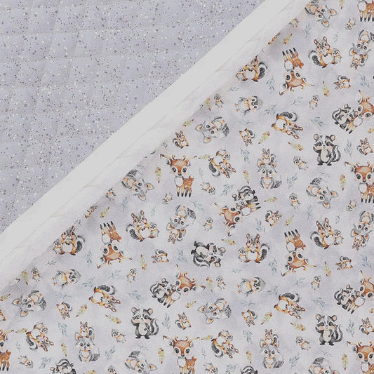 Double Faced Prequilted Baby Animals on Gray By the Yard