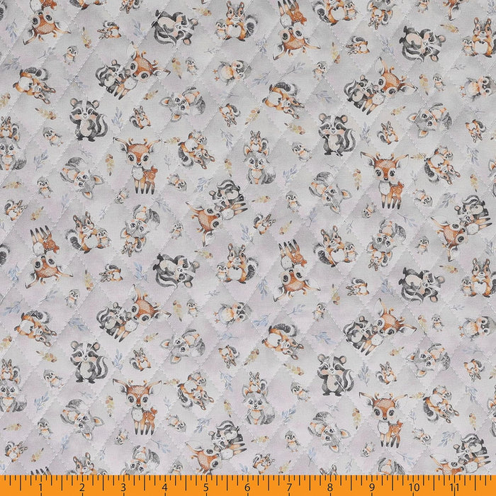 Double Faced Prequilted Baby Animals on Gray By the Yard