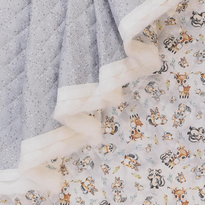 Double Faced Prequilted Baby Animals on Gray By the Yard