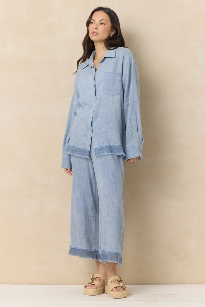 Drapey Linen Button Down in Indigo - Madison's Niche