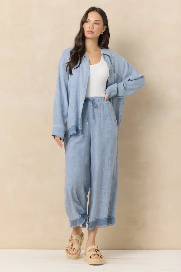 Drapey Linen Button Down in Indigo - Madison's Niche