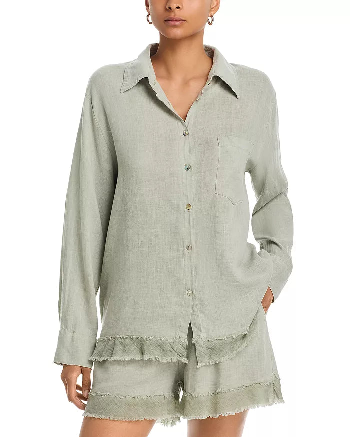 Drapy Linen Button Down in Sage - Madison's Niche
