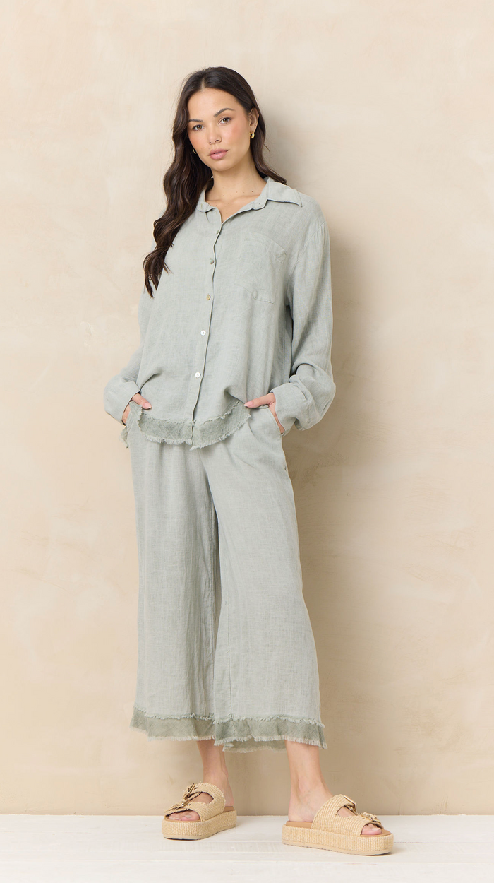 Drapy Linen Flowy Pant in Sage - Madison's Niche