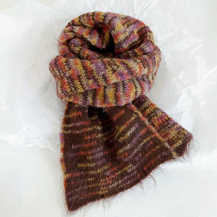 Close-up of Dual-Sided Aurora Texture Soft Scarf in burgundy and brown, ideal for everyday styling and weekend outings.