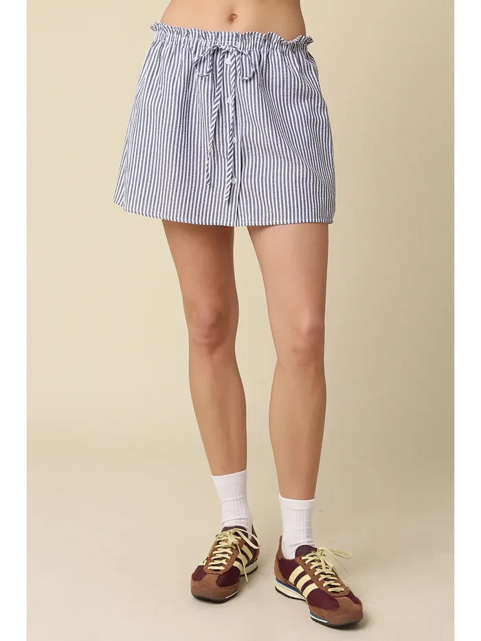 Effie Stripe Mini Skirt in Navy - Madison's Niche