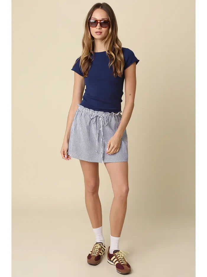 Effie Stripe Mini Skirt in Navy - Madison's Niche