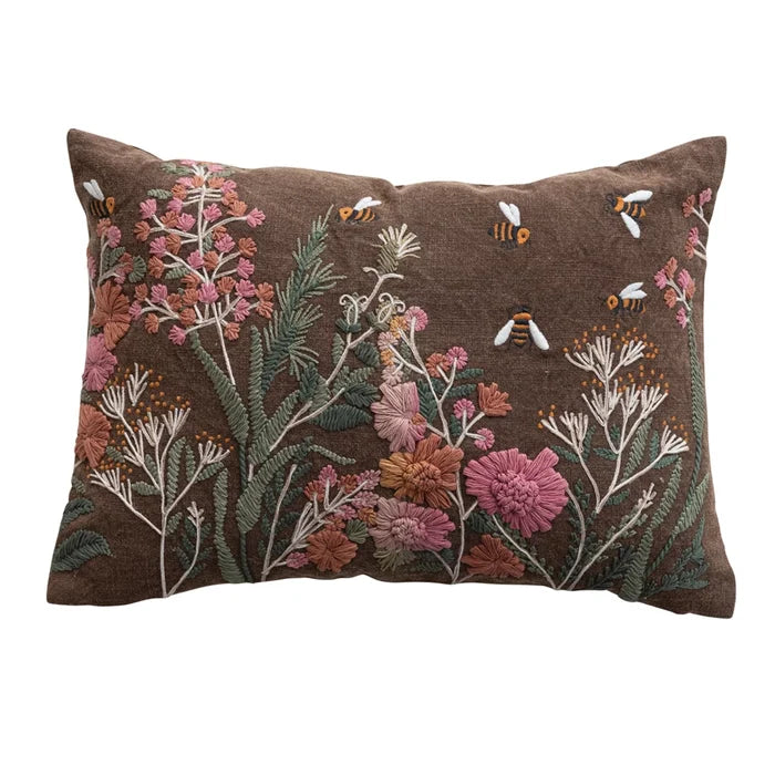 Embroidered Flower Lumbar Pillow - Madison's Niche