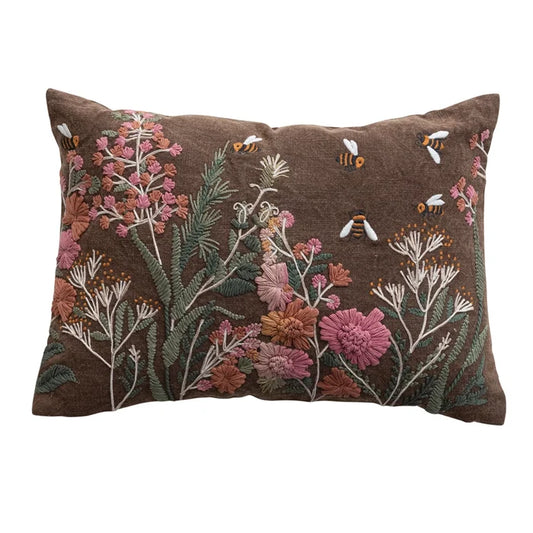 Embroidered Flower Lumbar Pillow - Madison's Niche