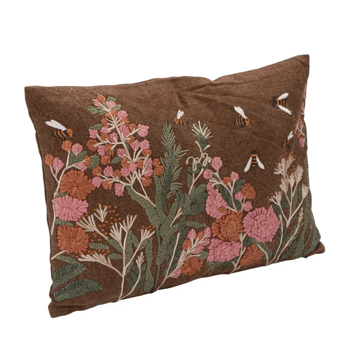 Embroidered Flower Lumbar Pillow - Madison's Niche