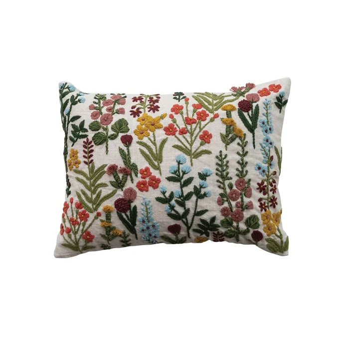 Embroidered Flowers Pillow - Madison's Niche
